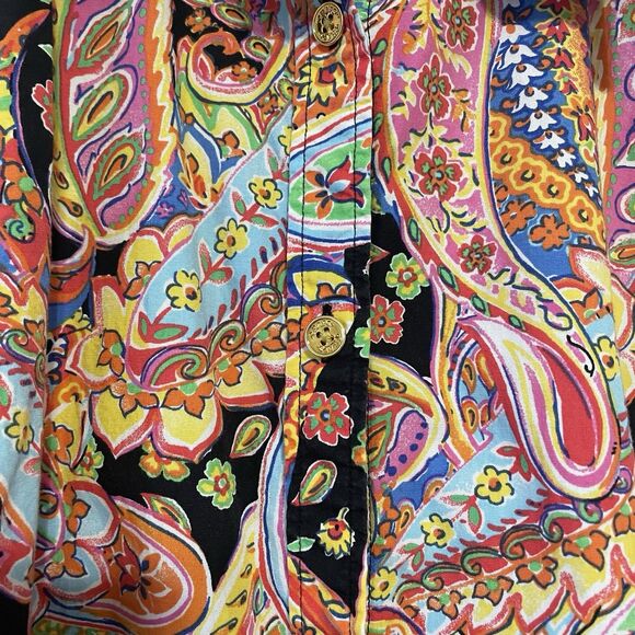 Chaps Womens No Iron Button Up Top Size 2X Long Sleeve Paisley Artsy Office - Picture 6 of 9